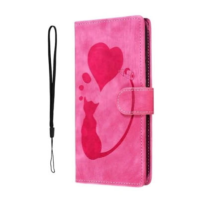 Abbildung von Nodigo EU Kompatibel für Samsung Galaxy A35 5G Leder Hülle Katze Magnetisch Kickstand mit Kartenfach Muster Motiv Design Hüllen Handyhülle Book Wallet Tasche Case Rosenrot B