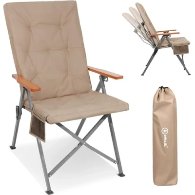 Abbildung von Homecall Campingstuhl Faltbar 150kg Belastbar Hochlehner Luxus Klappstuhl Camping Stuhl mit 3 Positionen Verstellbar 4,5cm Dicke Gepolstert Angelstuhl für Garten Balkon Wohnmobil (1, Khaki)