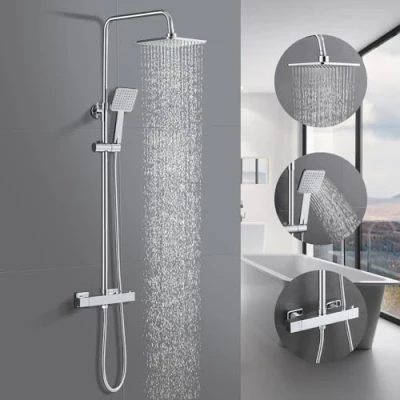 Abbildung von WOOHSE Duschsystem mit Thermostat, Regendusche Armatur, Edelstahl Duscharmatur, 1 St., Duschkopf, Handbrause, Wandhalterung