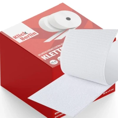 Abbildung von Klick Berlin Klettband Selbstklebend Extra Stark 5 cm x 12 m Klett klebt auf vielen Flächen Klettverschluss 50 mm breit, Meter lang Weiß