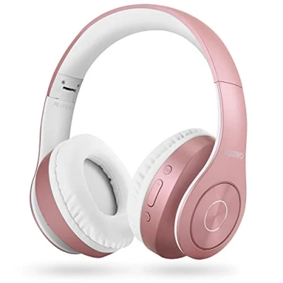 Abbildung von TUINYO Bluetooth Kopfhörer Over Ear Hi Fi Stereo Headset drahtloser mit tiefen Bässen, weichen Ohrenschützern aus Memory Protein, eingebautem Mikrofon Kabel PC/Handy/Fernseher Rose Gold