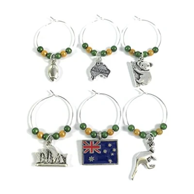 Abbildung von Set von 6 Australisch/Australien Wein Glas Charms mit Samtbeutel handgefertigt Libby &#039;s Market Place