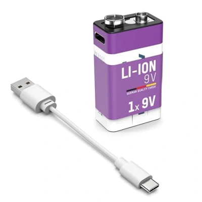 Abbildung von ANSMANN Akku 9V E Block Typ C Anschluss Li Ion 340mAh, 1 Stück, wiederaufladbar, ideal für Mikrofone, Spielzeug, medizinische Geräte, Fernbedienung