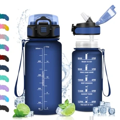 Abbildung von Vikaster Trinkflasche Schule, mit Strohhalm 500ml, Wasserflasche Leak Proof, BPA Free, Sportflasche für Camping, Yoga, Gym, Outdoors