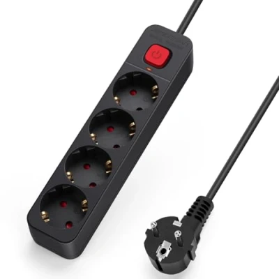 Abbildung von Aigostar Steckdosenleiste 4 fach, Mehrfachsteckdose mit Schalter, Mehrfachstecker Verlängerungskabel 5m Kabel, Schwarz