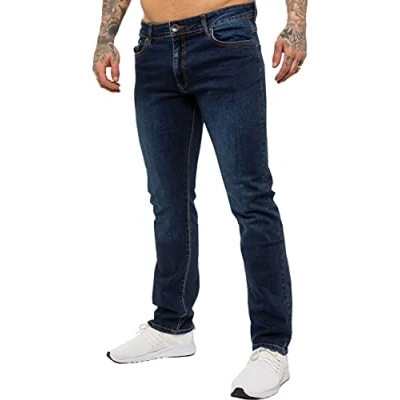 Abbildung von Enzo Herren Jeans mit geradem Bein, Stretch, Denim Hose, alle Taille Gr. 32 W/30 L, Dark Stonewash