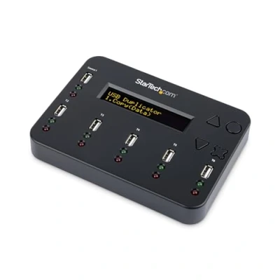 Abbildung von StarTech.com 1:5 USB Stick Klonstation und Löscher, Kopierer für mehrere Laufwerke, System and File Sector by Kopieren, 1,5 GB/min, Single 3 Pass Löschen, LCD Display (USBDUP15)
