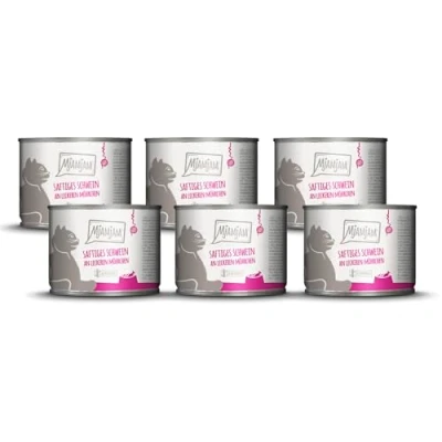 Abbildung von MjAMjAM Premium Nassfutter für Katzen saftiges Schwein an leckeren Möhrchen, 6er Pack (6 x 200 g), getreidefrei mit extra viel Fleisch