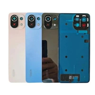 Abbildung von SHOWGOOD Back Case für Xiaomi Mi 11 Lite 4G 5G Akkudeckel Glas Hecktür Gehäuse mit Kamera Objektiv Handy Ersatzteil (mit Blau)