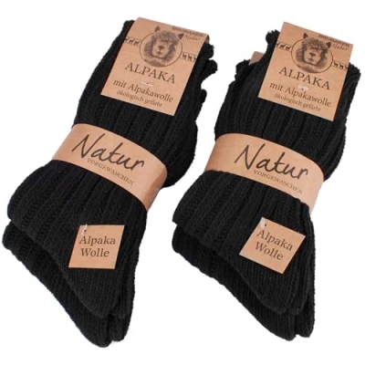 Abbildung von BRUBAKER 4 Paar Alpaka Socken aus 100% Alpakawolle Wintersocken Set für Damen und Herren Schwarz Größe 47 50