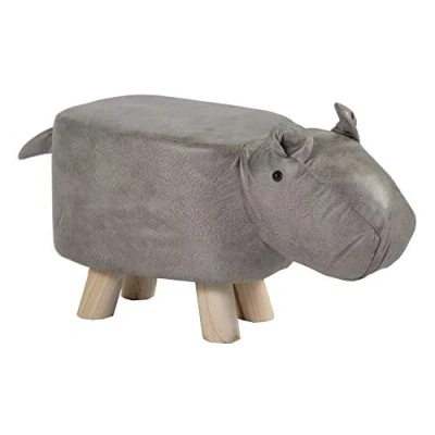 Abbildung von colourliving Kinderhocker Holz Tierhocker Nilpferd Hocker gepolstert Sitzhocker Hippo (grau)