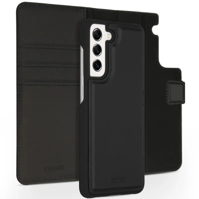 Abbildung von Samsung Galaxy S21 FE Hülle Echtleder Accezz Klapphülle/2 in 1 Case Handyhülle Schwarz