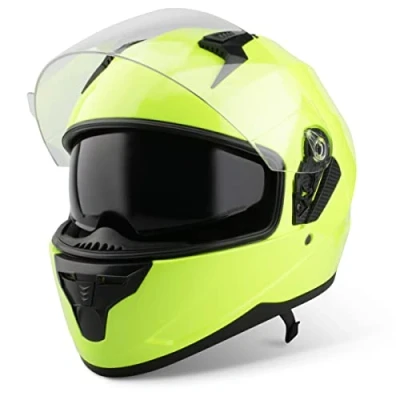 Abbildung von VINZ Kennet Integralhelm mit Sonnenblende Motorrad Helm Vollvisierhelm Mopedhelm ECE 22.06 Motorradhelm Full Face Helme für Damen &amp; Herren In Gr. XS XXL Fluor Gelb
