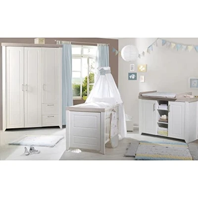 Abbildung von roba® Babyzimmer Komplettset Felicia, Gitterbett, Wickelkommode &amp; 3 türiger Drehtürenschrank, umbaubar