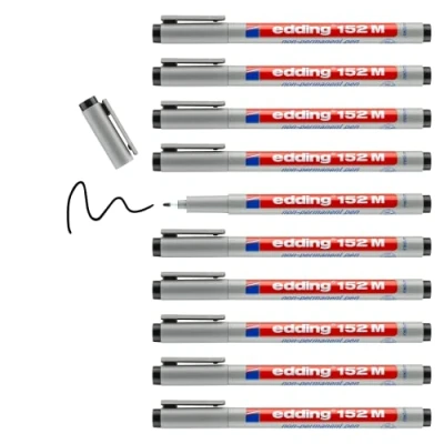 Abbildung von edding 152 M Non permanent pen schwarz 10 Stifte Rundspitze 1 mm Stift zum Schreiben auf Glas, Kunststoff, Folien und glatten Oberflächen schnelltrocknend, mit Wasser korrigierbar