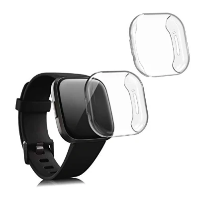 Abbildung von kwmobile 2X Schutzhülle kompatibel mit Fitbit Versa 3 / Sense Hülle Fullbody Cover Set aus Silikon Transparent