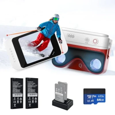 Abbildung von KanDao 3D Kamera, Sofortbild Digitalkamera, 180 Grad stereoskopische Videokamera für VR Gerät mit 2,54 Zoll Touchscreen, QooCam EGO, Weißes, Reise Kit