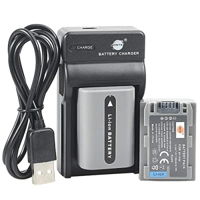 Abbildung von DSTE NP FP50 Li ION Akku (2er Pack) und USB Ladegerät, kompatibel mit Sony DCR DVD103, DVD105, DVD203, DVD205, DVD305, DVD92, HC20