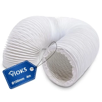 Abbildung von VIOKS Abluftrohr Dunstabzugshaube 4 Meter Flexschlauch 100mm Weiß PVC Abluftschlauch Klimagerät Klimaanlagen Schlauch Trockner für 100er Luftführungssysteme