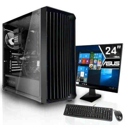 Abbildung von SYSTEMTREFF Office Komplett PC Set AMD Ryzen 7 5700G 8x4.6GHz Radeon RX Vega 8 4K HDMI DX12 1TB M.2 NVMe 16GB DDR4 RAM Silent Desktop Paket Computer Rechner für Büro Business Multimedia