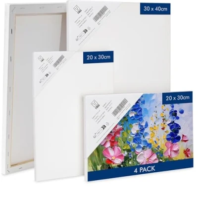 Abbildung von H&amp;S Leinwand zum Bemalen 4 Stück Blanko Leinwände für Acrylfarben, 4er Set Weiße Baumwoll 20x30 &amp; 30x40 cm