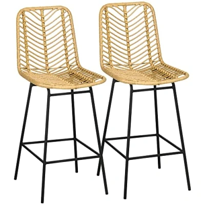 Abbildung von HOMCOM Barhocker Rattan Satz (Barhocker, 2 St., Esszimmerstühle), Gelb+Schwarz 52 x 42,4 102 cm