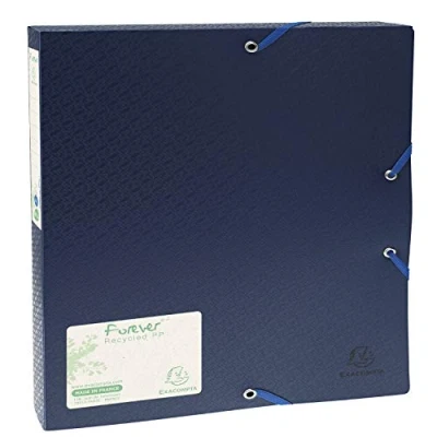 Abbildung von Exacompta 553572E Premium Sammelbox Forever 40mm mit Gummizug aus Recycling Kunststoff Rückenschild für DIN A4 Archivbox Heftbox Dokumentenbox Zeichenbox Sammelmappe blau