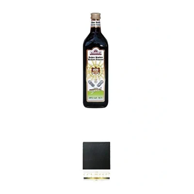 Abbildung von Abtshof Aechter Brocken Kräuter Likör 0,7 Liter + Schiefer Glasuntersetzer eckig ca. 9,5 cm Durchmesser