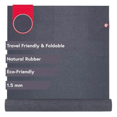 Abbildung von Manduka eKO Superlite Yogamatte für Reisen, leicht, einfach zu rollen und falten, langlebig, rutschfester Griff, 1,5 mm dick, Anthrazit, 180,3 x 61 cm