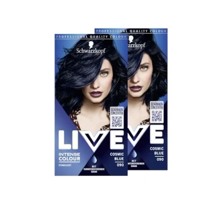 Abbildung von Schwarzkopf LIVE Intense Colour Haarfarbe 90 Cosmic Blue (2x 142 ml), dauerhafte Coloration mit farbintensivierendem Serum, permanente für perfekte Grauhaarabdeckung