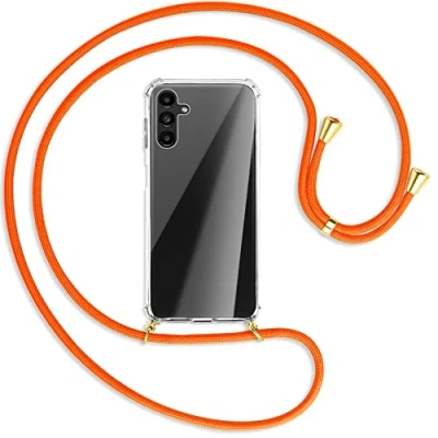 Abbildung von mtb more energy® Handykette kompatibel mit Samsung Galaxy A13 5G, A04S (6.5&#039;&#039;) Neon Orange/Gold Smartphone Hülle zum Umhängen Anti Shock Full TPU Case