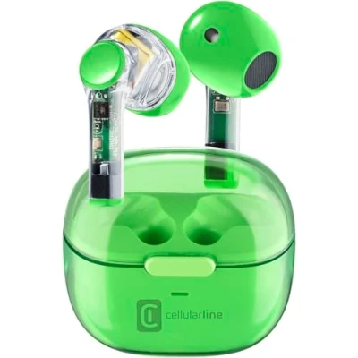 Abbildung von cellularline FINE Durchsichtig TWS Wireless In Ear Capsule Bluetooth Ohrhörer mit Ladebox 3,5 Stunden Spielzeit 4 maliges Aufladen Touch Steuerung und automatische Kopplung