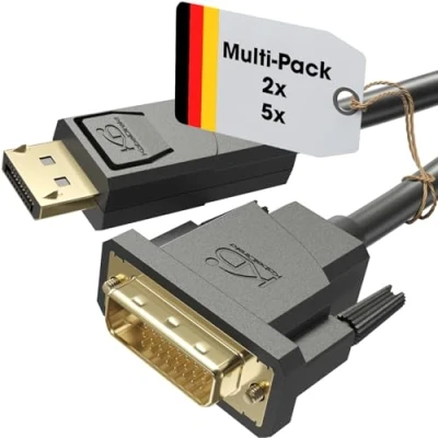 Abbildung von KabelDirekt DisplayPort auf DVI Adapter Kabel 2x 2 m (Kabel mit störungsfester Schirmung für Grafikkarten DP Ausgang zu Monitoren Eingang, 1920x1200 bei 60Hz unidirektional)