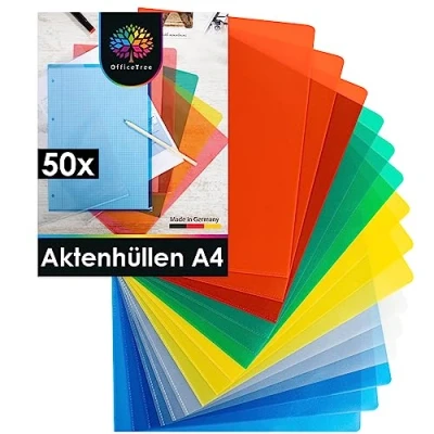 Abbildung von OfficeTree 50x Aktenhüllen Farbig Glasklar Einsteckhüllen A4 Genarbt Sichthüllen Seitlich Offen Bunte Klarsichthüllen Einschubhüllen Schützen vor Knicken &amp; Schmutz