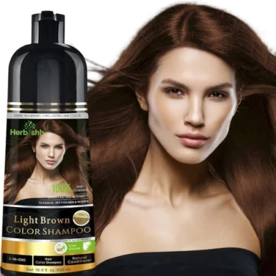 Abbildung von Herbishh Haarfärbeshampoo für graues Haar Färbt das innerhalb von Minuten Langanhaltend 500 ml 3 in 1 Haarfarbe Ammoniakfrei (Light Brown)