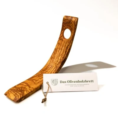 Abbildung von das Olivenholzbrett® Flaschenhalter aus Olivenholz/Weinständer Holz/Weinflaschenhalter/sichelförmig geschwungen/Weinhalter Olivenholz