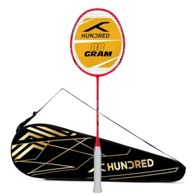 Abbildung von HUNDRED Powertek 2000 PRO Badmintonschläger mit Vollhülle (Rot, Größe: Standard, Griffgröße: G6) Aufgereiht Material: Graphit Für fortgeschrittene Spieler Gewicht: 90 Gramm Maximale
