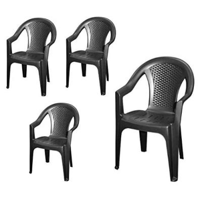 Abbildung von Spetebo Stapelbarer Gartenstuhl in anthrazit 4er Set Monoblock Rattan Optik aus Kunststoff Stapelstuhl Kunststoffstuhl