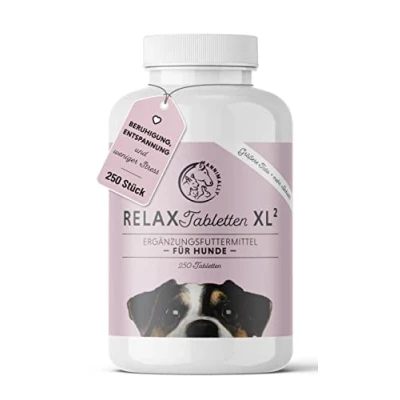 Abbildung von Annimally Hunde Relax Tabletten Wohlfühl für mit Baldrian, Johanneskraut, L Tryptophan, 250 XL² bei Angst, Stress &amp; Reise hohe Akzeptanz