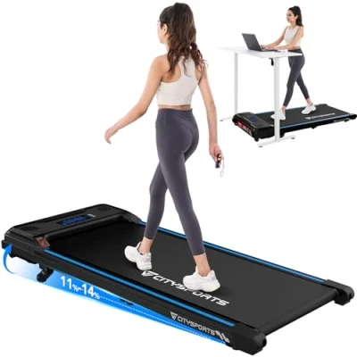 Abbildung von CITYSPORTS Laufband mit Steigung,  Walking Pad 11 %14 % Neigung, LED Anzeige &amp; Lichteffekt, 16 km/h, für Zuhause &amp; Büro Fernbedienung (Blue)