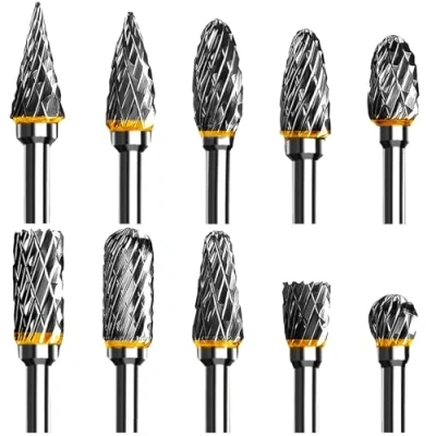 Abbildung von Hartmetall Frässtifte Set for Dremel, 10 Stück Doppelschnitt mit 3mm Schaft kompatibel, für Schleifen, Schnitzen, Metallpolieren, Gravieren, Bohren