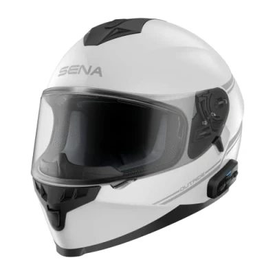 Abbildung von Sena Outride ECE zertifizierte Motorrad Integralhelm Mir integrierter Bluetooth Intercom und Smartphone Verbindung (Weiß, M)