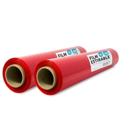 Abbildung von rote Folie zum Verpacken, Kunststoffabdeckung, für Umzugskisten, Schutz von Möbeln und Sendungen, Maße 50 cm x 200 m dehnbar · office (Rot, 2 Stück)