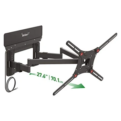 Abbildung von Barkan Long TV Wandhalterung 19 90 Zoll Doppelarm, Schwenkbar / Vollbewegung, mit integrierter HDTV Antenne, flach &amp; curved Fernseher Halterung, hält bis 60Kg, Max. VESA 600x400