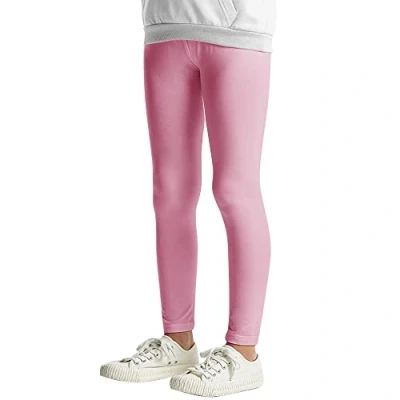 Abbildung von L&amp;K II Kinder Leggings Basic Uni Farbe Mädchen Tanzhose Baby Leggins Fitness Hose Baumwolle 2708 Pink 158