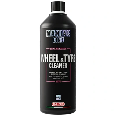 Abbildung von Ma fra Maniac Car Detailing Line, Wheel &amp; Tyre Cleaner, 2 in 1 Reiniger für Felgen und Autoreifen, entfernt Bremsstaub Straßenschmutz von Alufelgen Reifen, Format 1000 ml