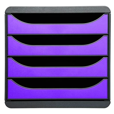 Abbildung von Exacompta 310720D Premium Ablagebox mit 4 Schubladen für DIN A4+ Dokumente. Belastbare Schubladenbox hoher Kapazität mehr Platz auf dem Schreibtisch Big Box Iderama SchwarzViolett