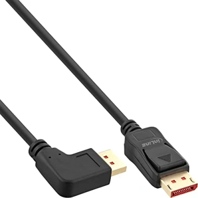 Abbildung von InLine® DisplayPort 1.4 Kabel, 8K4K, links gewinkelt, schwarz/gold, 3m