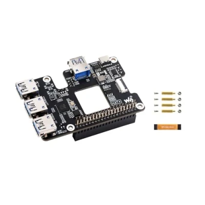 Abbildung von PCIe zu USB 3.2 Gen1 HAT für Raspberry Pi 5, HUB, Onboard 4X Expanded Ports, PCI Ex1 Gen2 Modus, Unterstützt Power Control, Treiberfrei, Plug und Play