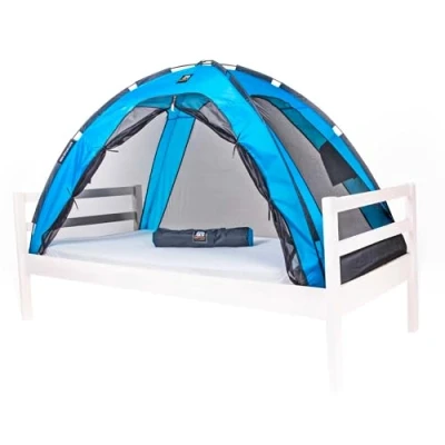 Abbildung von Deryan Bettzelt Moskitonetz Doppelbett Moskitozelt Zeltbett Insektenschutz Bett Kompakt und Leight 200x90x110cm Mückennetz &amp; Reise Mit Tragetasche Blau